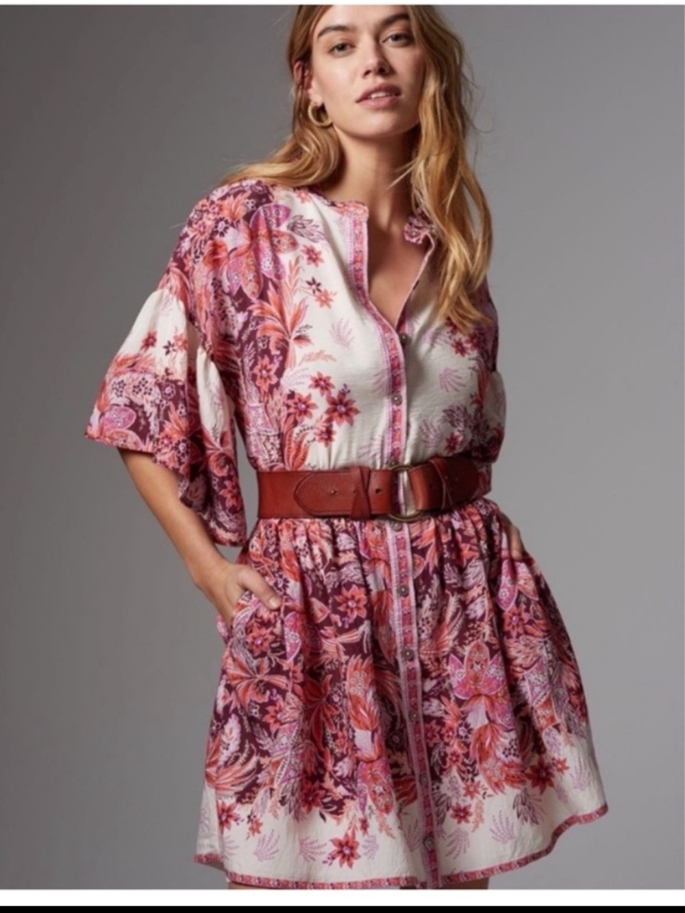 NWT Anthropologie Janelle Silky Floral Oversized Dress, XS